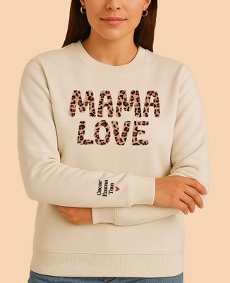 Sweatshirt Frau Mama love Leopard und Namen auf dem Ärmel - Geschenke Mama, Werdende Mutter/Vater