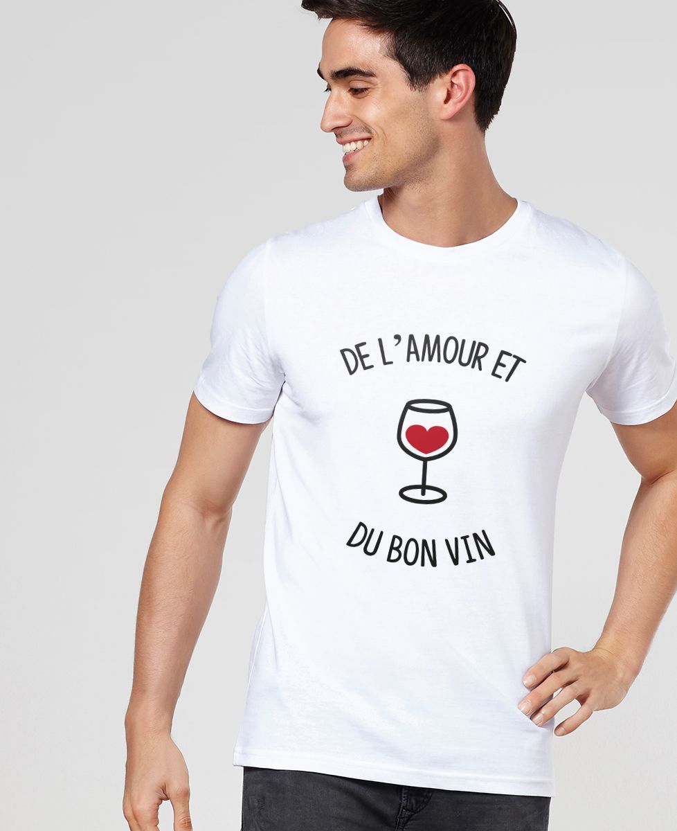 T-shirt homme De l'amour et du bon vin - Apéro, Cadeaux Couple, EVJF