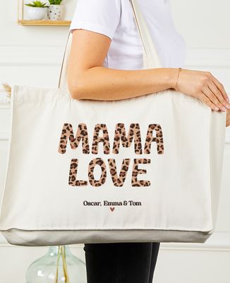 Maxi Tote Bags Mama love Leopard und Vornamen - Geschenke Mama, Werdende Mutter/Vater