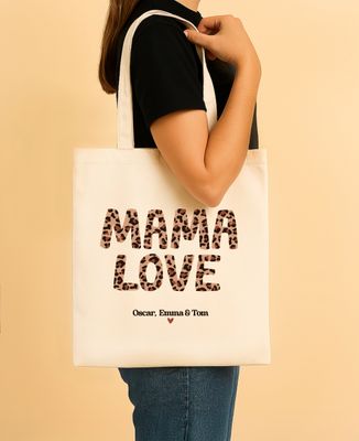Tote Bag Mama love Leopard und Namen - Geschenke Mama, Werdende Mutter/Vater
