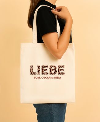 Tote Bag Personalisierter Text Leopard und Vorname der Kinder