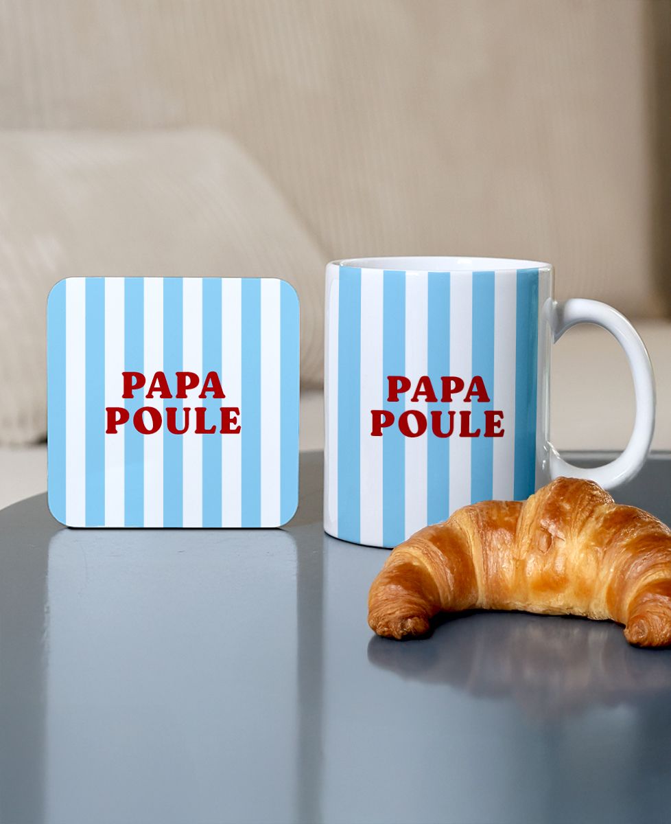 Coffret Mug et dessous de verre texte et motif coloré personnalisés