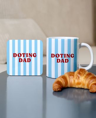 Box Personalized mug and coaster with text and colorful motif
