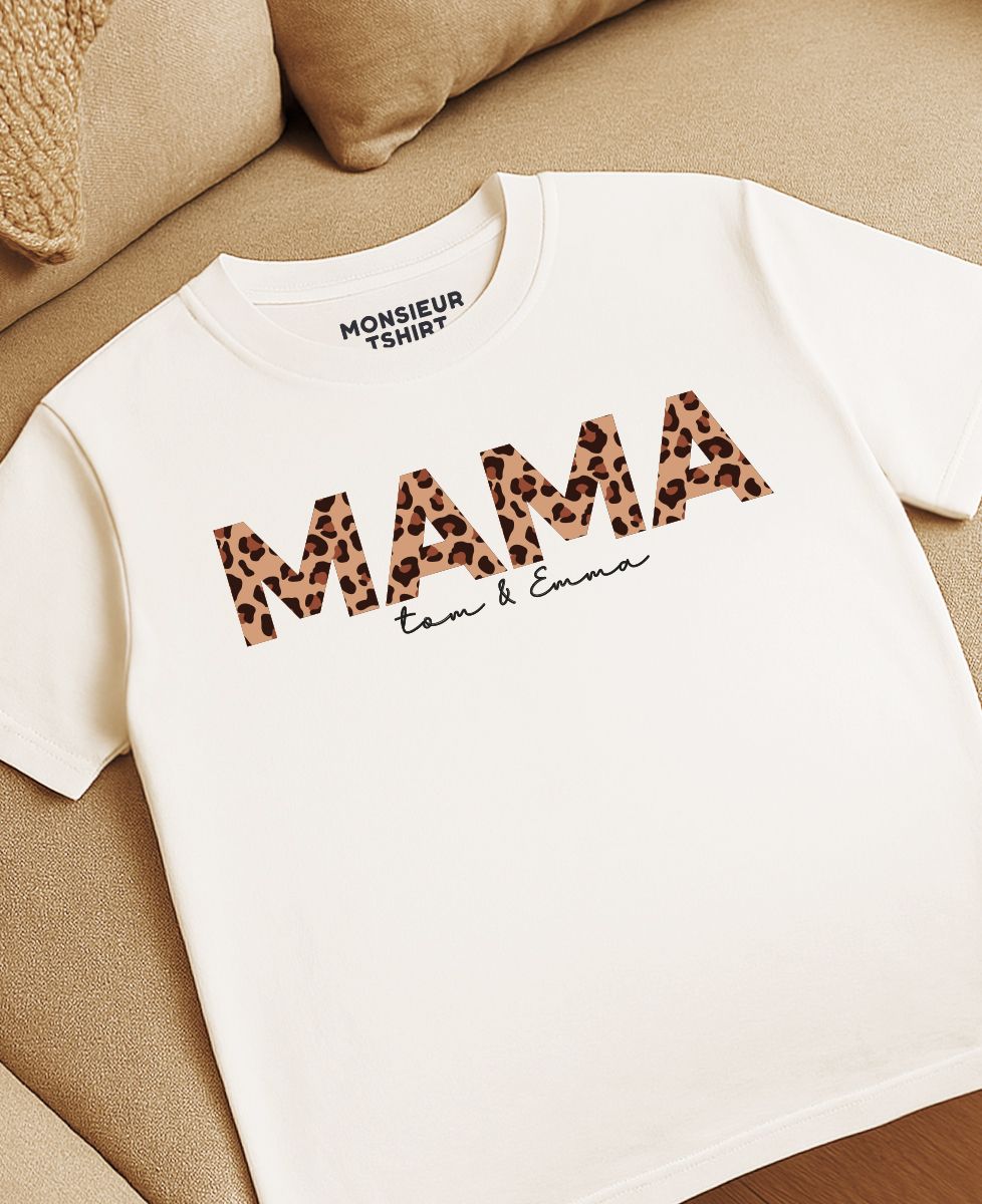 Women's T-Shirt Mama with pattern and personalized names White XS Straight fit