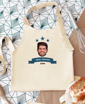 Apron with pocket King of the barbecue and personalized face - Gifts for Dad