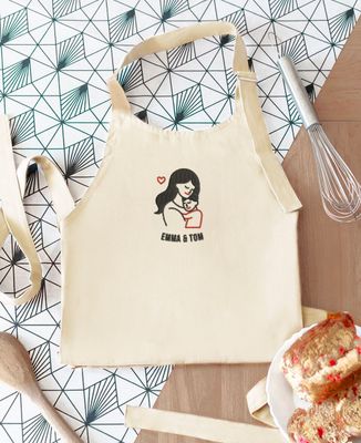 Apron with pocket Personalized embroidered mom and child - Mom's gifts, Mom/Dad-to-be