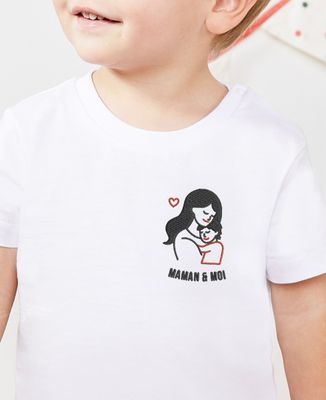T-shirt bébé Maman et son enfant brodé personnalisé - Cadeaux Maman, Future Maman