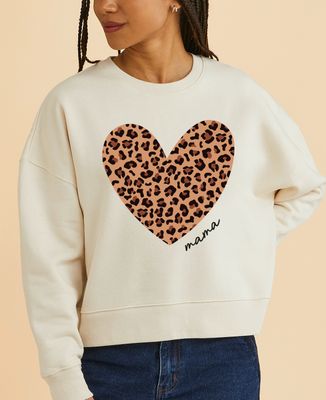 Women's sweatshirt Large personalized leopard mama heart - Mom's gifts, Grandma's gifts