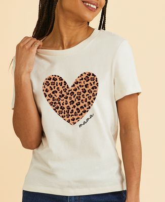 Women's T-Shirt Large personalized leopard mama heart - Mom's gifts, Grandma's gifts