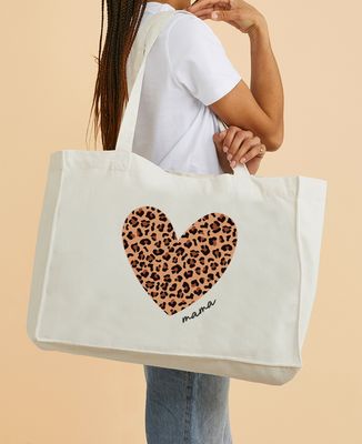 XXL Tote bags Large personalized leopard mama heart - Mom's gifts, Grandma's gifts