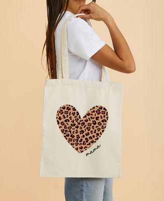 Tote bag Large personalized leopard mama heart - Mom's gifts, Grandma's gifts