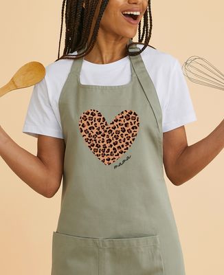 Apron with pocket Large personalized leopard mama heart - Mom's gifts, Grandma's gifts