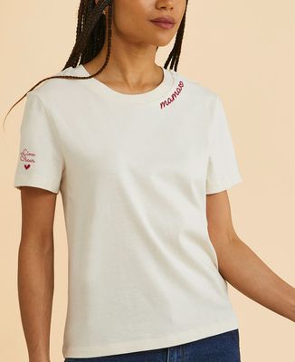Dames-T-shirt Mama rond de kraag en voornamen op de mouw - Geschenken voor mama, Aanstaande moeder/vader
