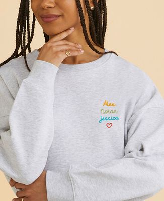 Women's sweatshirt Personalized embroidered multicolored first names