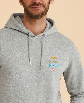 Men's hoodie Personalized embroidered multicolored first names