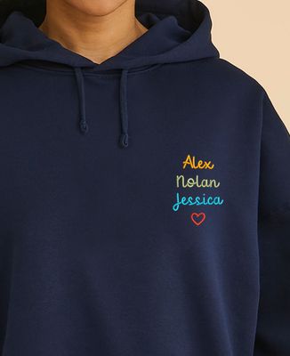 Women's Hoodie Personalized embroidered multicolored first names