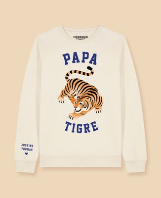 Sweatshirt homme Papa tigre et prénoms sur la manche