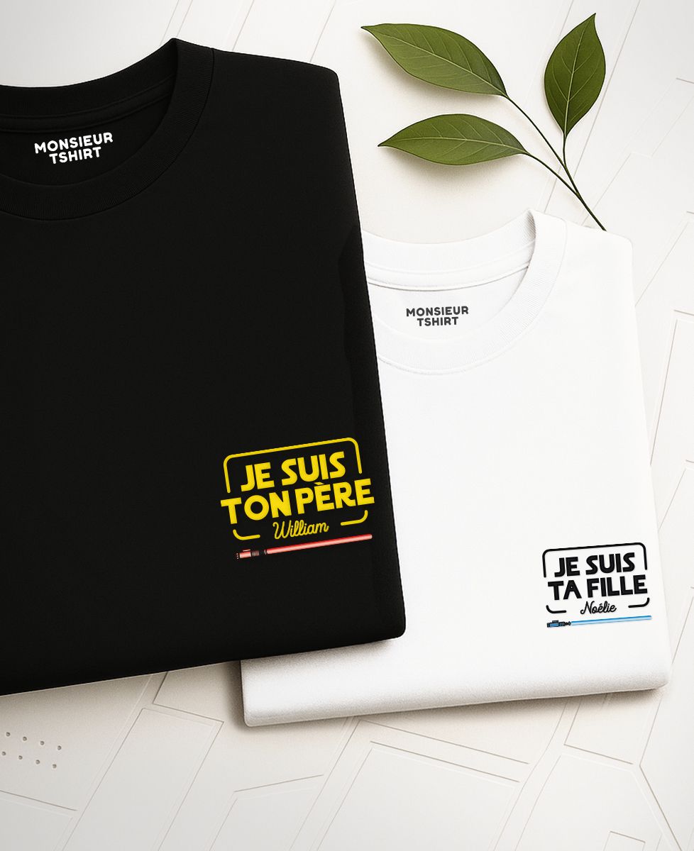 Coffret Duo de T-shirts homme et enfant Je suis ton père/Je suis ta fille - Cadeaux Papa