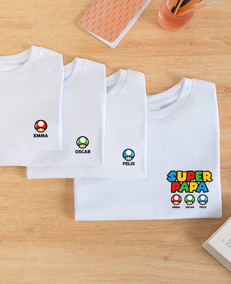 Box Duo of T-shirts for men and children Super first name video game and its mushrooms - Gifts for Dad, Geek & Video Games
