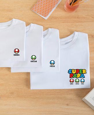 Box Duo of T-shirts for men and children Super first name video game and its mushrooms - Gifts for Dad, Geek & Video Games