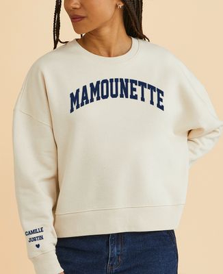 Sweatshirt femme Mamounette en velours et prénoms sur la manche - Cadeaux Maman, Future Maman