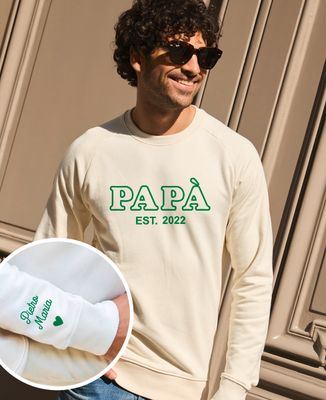 Sudadera de hombre «Papá» y los nombres de los niños en la manga (efecto terciopelo) - Regalos para papá