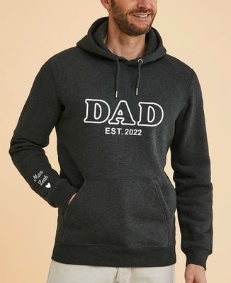 Men's hoodie "Dad" and the children's first names on the sleeve (velvet-like texture) - Gifts for Dad