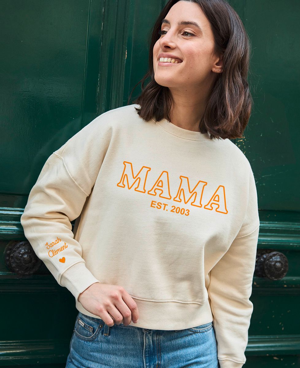 Sweatshirt femme Mama et prénoms sur la manche | Monsieur TSHIRT