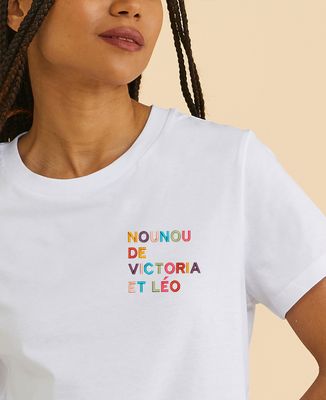 T-shirt femme Nounou de prénoms multicolore brodé