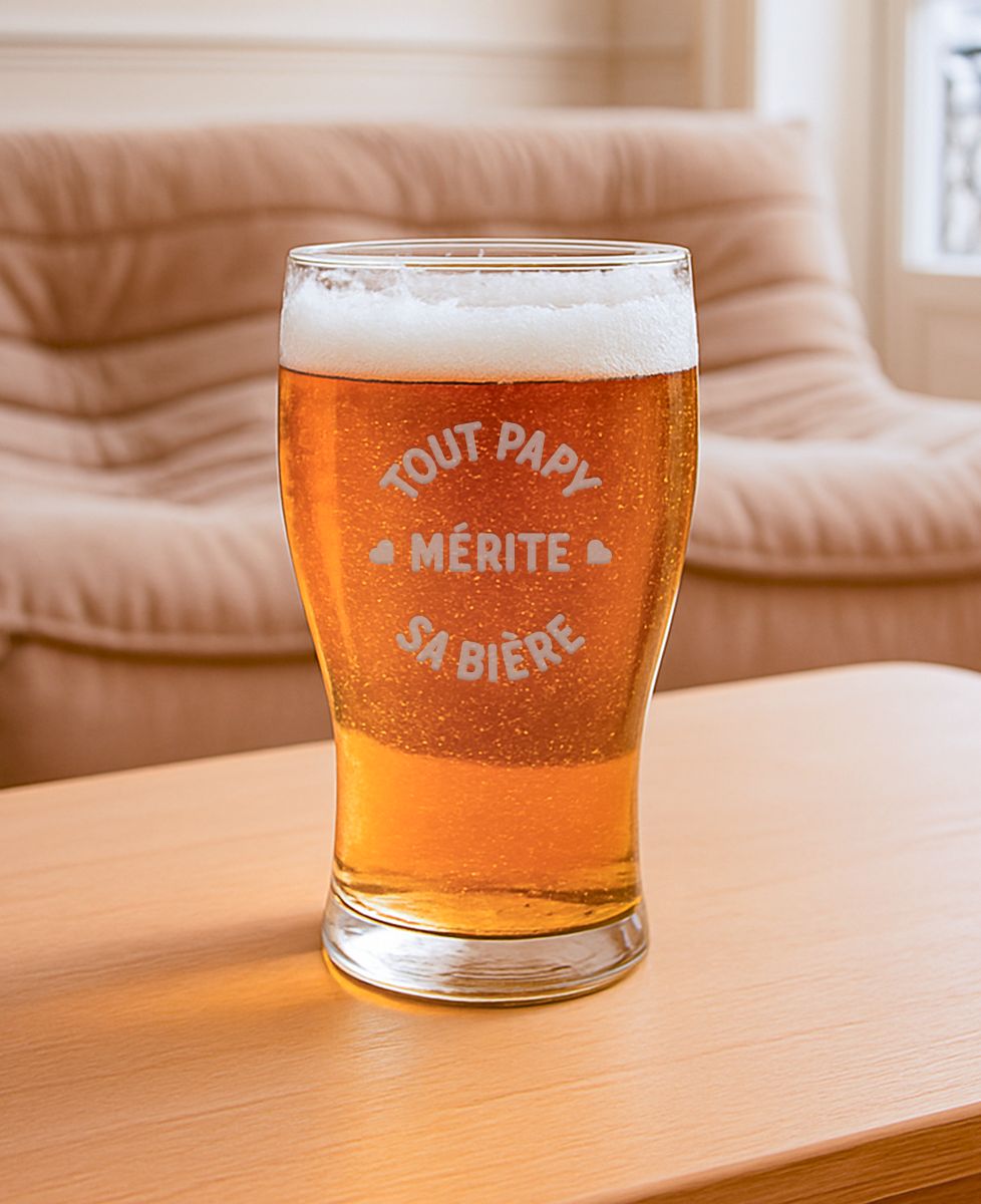 Verre à bière Tout papy mérite sa bière (gravé) - Apéro, Cadeaux Papy, Mariage