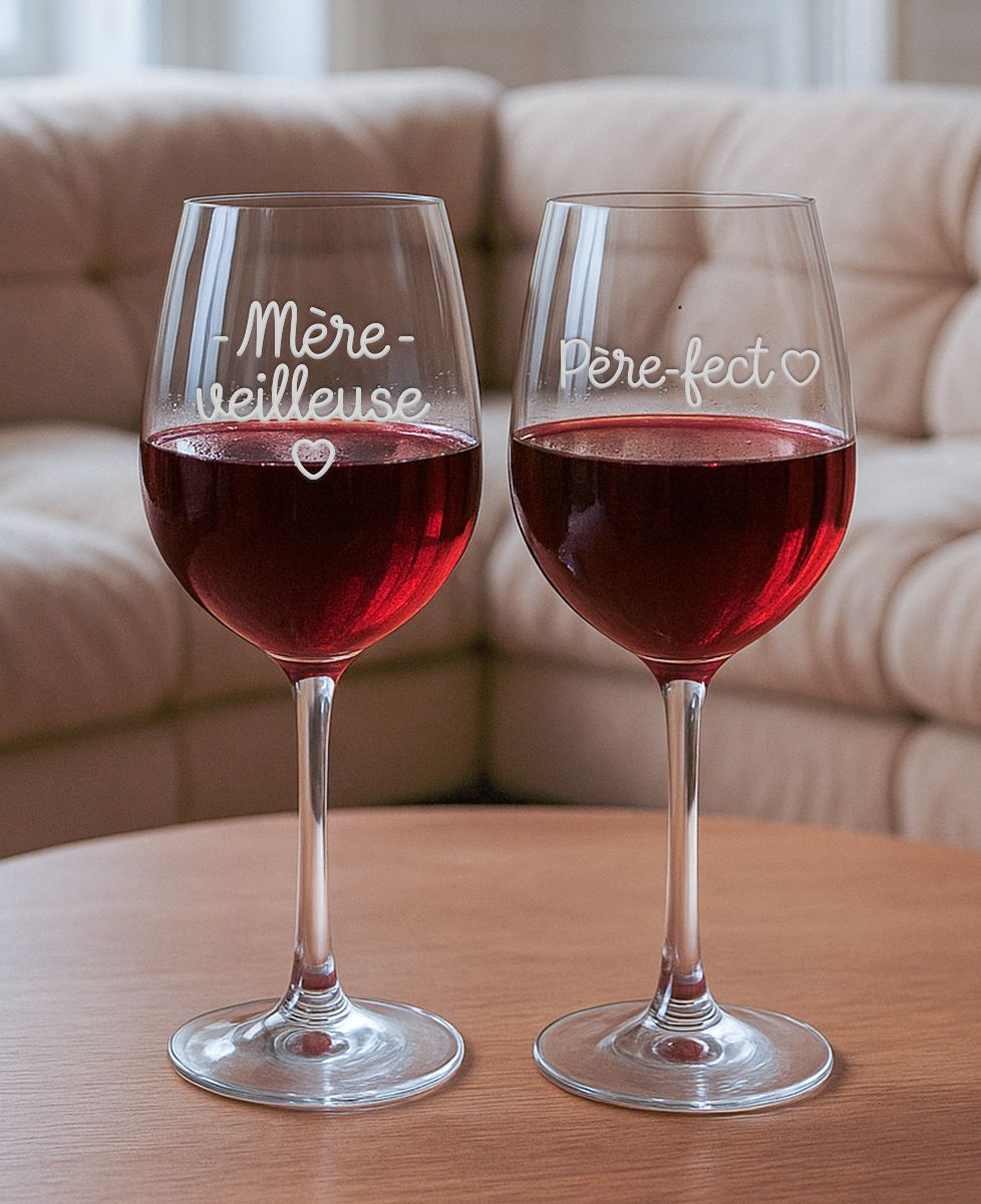 Coffret 2 verres à vin gravés père-fect et mère-veilleuse - Apéro