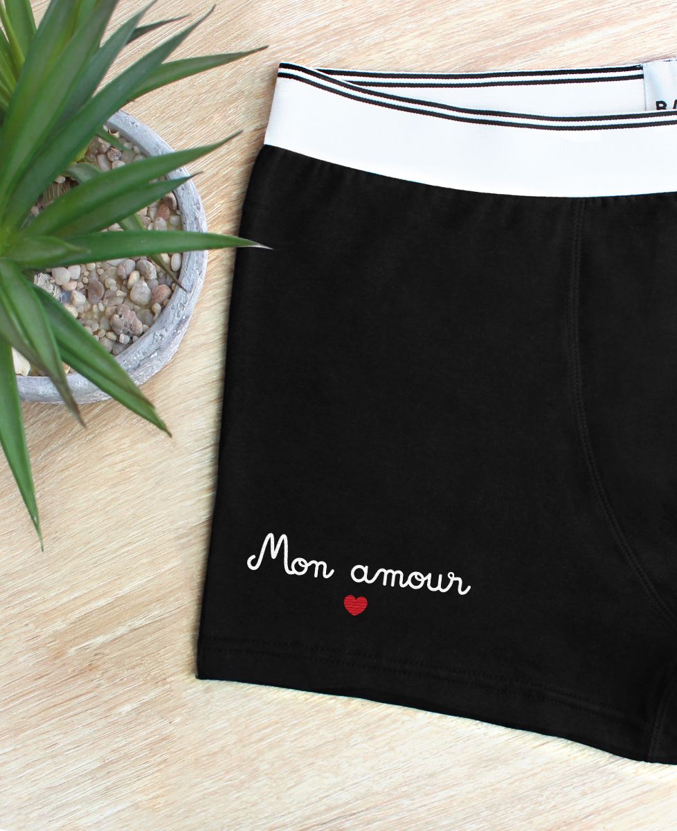 Boxer Mon amour (brodé) - Cadeaux Couple, Duo assortis