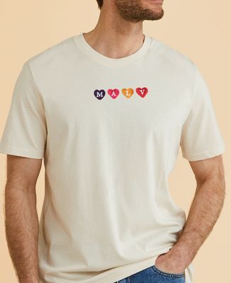 Men's T-Shirt Embroidered initials and multicolored hearts - Couple gifts