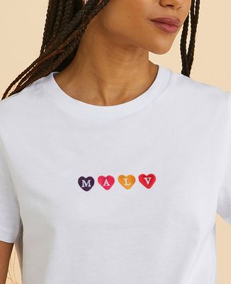Women's T-Shirt Embroidered initials and multicolored hearts - Couple gifts