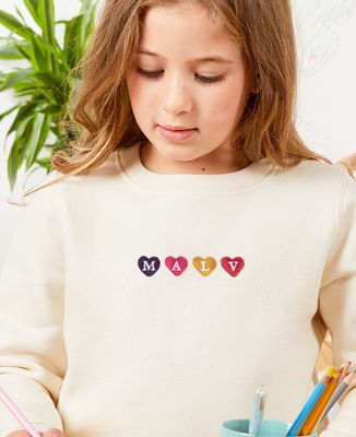 Children's sweatshirt Embroidered initials and multicolored hearts - Couple gifts