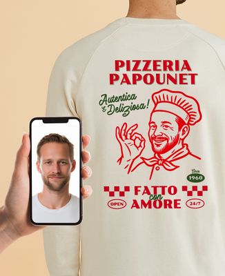 Sweatshirt homme Pizzeria et visage personnalisé