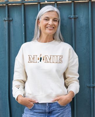 Sweatshirt femme Mamie illustrée et prénoms sur la manche - Cadeaux Papy