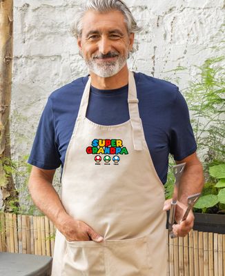 Apron with pocket Super Papy video game and his mushrooms