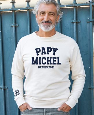 Sweatshirt homme Papy prénom et nom des enfants (effet velours) - Cadeaux Papy