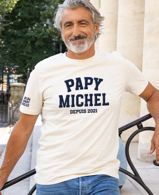 T-shirt homme Papy prénom et nom des enfants (effet velours) - Cadeaux Papy