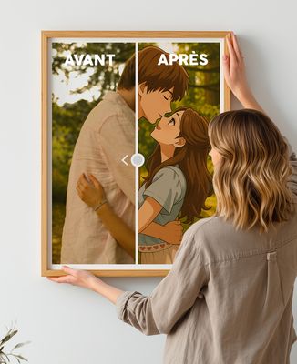 Affiche Portrait manga illustré personnalisé avec photo - Cadeaux Couple