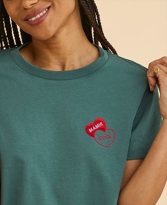 T-shirt femme Mamie cool dans deux coeurs brodés