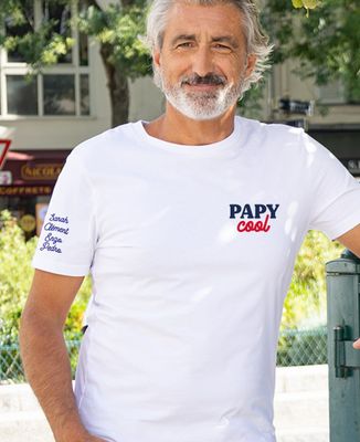 T-shirt homme Papy cool et prénoms sur la manche - Cadeaux Papy
