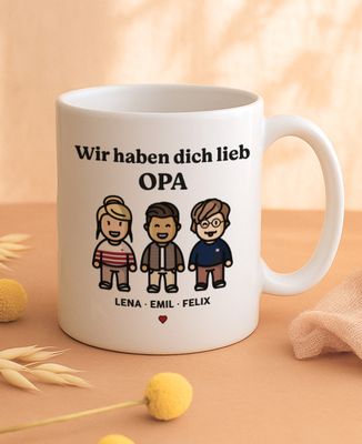 Tasse Wir lieben dich Opa und personalisierte Figuren - Geschenk Opa
