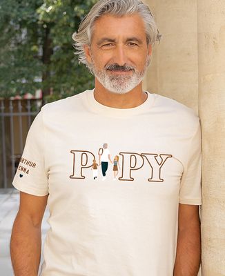T-shirt homme Papy illustré et prénoms sur la manche - Cadeaux Papy