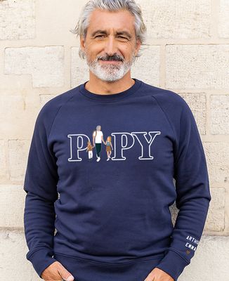 Sweatshirt homme Papy illustré et prénoms sur la manche - Cadeaux Papy