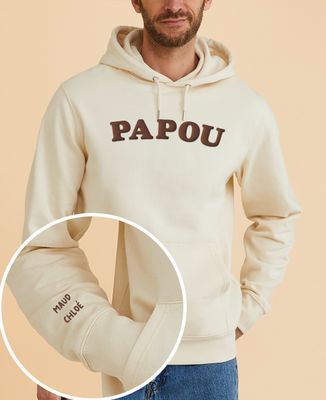 Hoodie homme Papou et prénoms en velours sur la manche