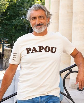 T-shirt homme Papou et prénoms en velours sur la manche