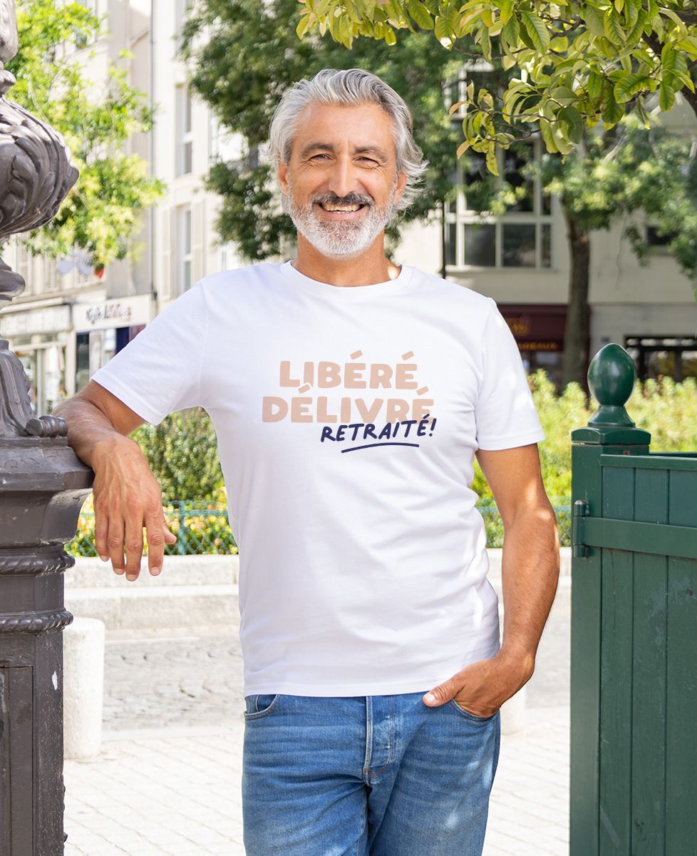 T-shirt homme Libéré, Délivré, Retraité - Cadeaux Papy, Cadeaux Mamie