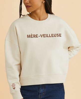 Sweatshirt femme Mère-veilleuse léopard et prénoms sur la manche